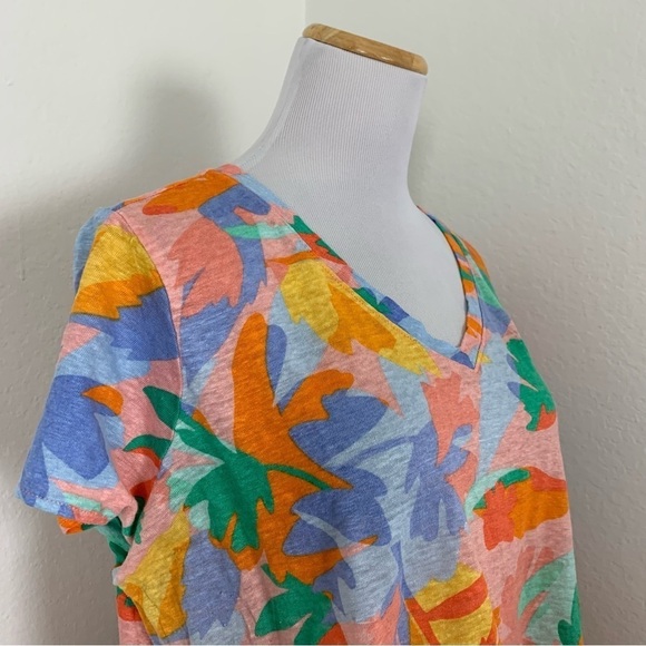 Joie 100% Linen Top Women’s 1X Colorful V Neck Short Sleeve Lightweight Coastal - Picture 10 of 16